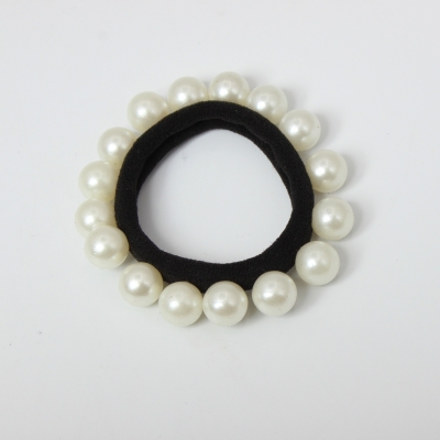 Nylon Haargummi mit Perlen Zopfband schwarz - 3