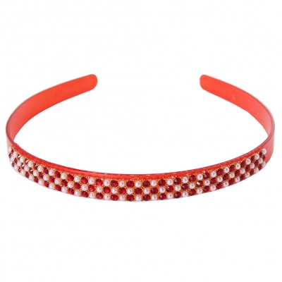 Designer Haarreif mit Strass Perlen Blüten Haarschmuck Boho Haarreif Rot - 2