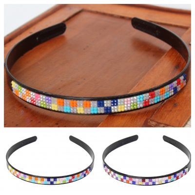 Designer Haarreif mit Strass Karo Haarschmuck Boho Haarreif Bunt Glänzend - 1