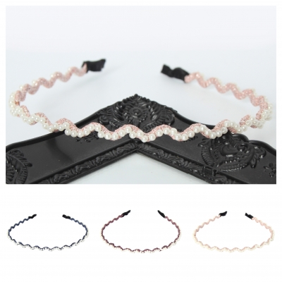 Designer Haarreif mit Perlen Haarschmuck Boho Haarreif Pink - 1