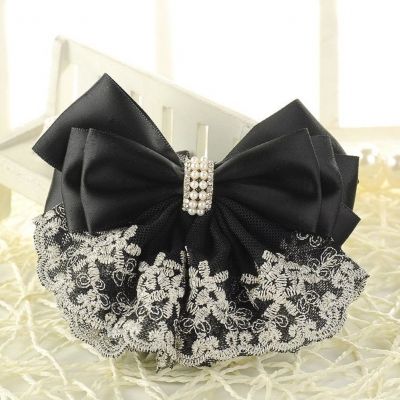 Haarclip mit Haarnetz Dutt Haarklammer Schleife Perlen Blume Bow Schwarz
