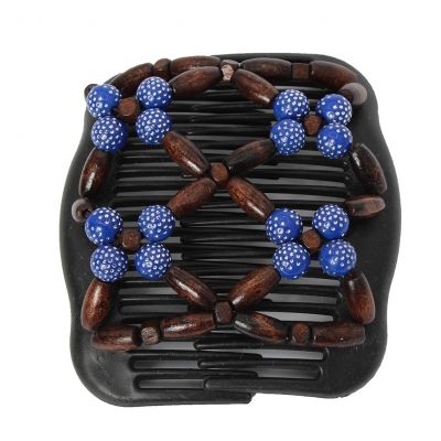 Trend African Hairclip Haarklammer Haarkamm Blüten Holzdesign Blau - 2