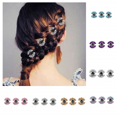 3 x Mini Haarklammern in Blüten Form mit Strass-Steinen bestückt Gelb - 1