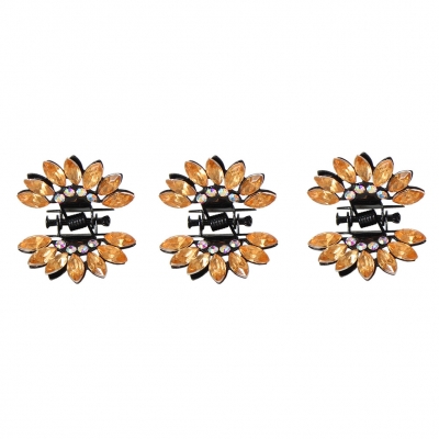 3 x Mini Haarklammern in Blüten Form mit Strass-Steinen bestückt Gelb - 2