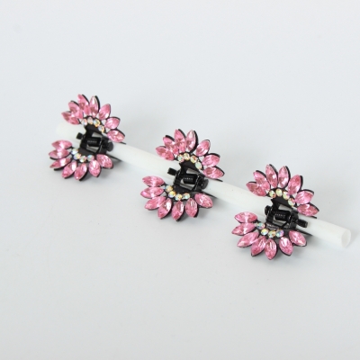 3 x Mini Haarklammern in Blüten Form mit Strass-Steinen bestückt Rosa - 3