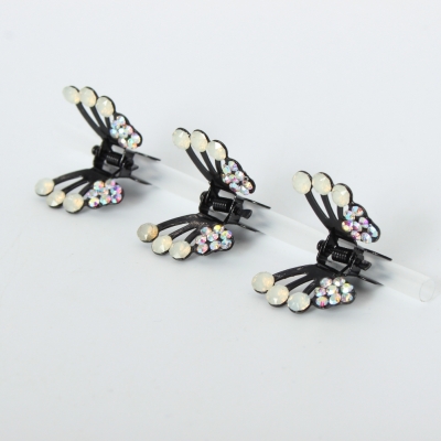 3 x Mini Haarklammern in Schmetterling Form mit Strass-Steinen bestückt Schimmer - 3
