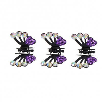 3 x Mini Haarklammern in Schmetterling Form mit Strass-Steinen bestückt Lila - 2