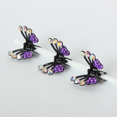 3 x Mini Haarklammern in Schmetterling Form mit Strass-Steinen bestückt Lila - 3