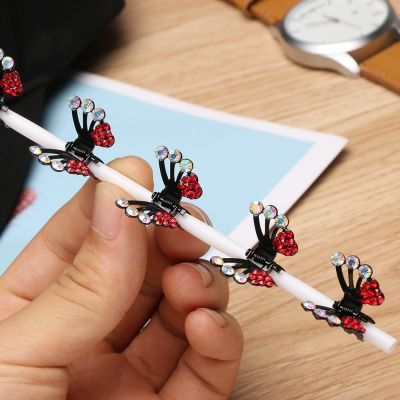 3 x Mini Haarklammern in Schmetterling Form mit Strass-Steinen bestückt Rot - 4