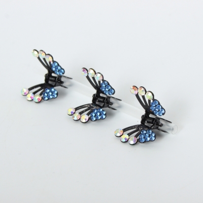 3 x Mini Haarklammern in Schmetterling Form mit Strass-Steinen bestückt Blau - 3