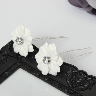 2 Große Blumen Haarnadel mit Strass Braut Kommunion Hochzeit Hairpin Weiß