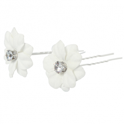 2 Große Blumen Haarnadel mit Strass Braut Kommunion Hochzeit Hairpin Weiß - 2
