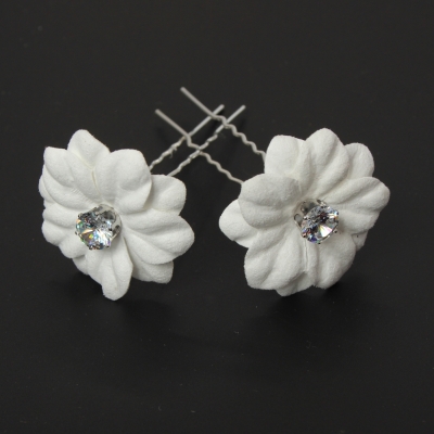 2 Große Blumen Haarnadel mit Strass Braut Kommunion Hochzeit Hairpin Weiß - 4