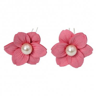 2 Große Blumen Haarnadel mit Perlen Braut Kommunion Hochzeit Hairpin Rosa - 2