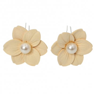 2 Große Blumen Haarnadel mit Perlen Braut Kommunion Hochzeit Hairpin Beige - 2