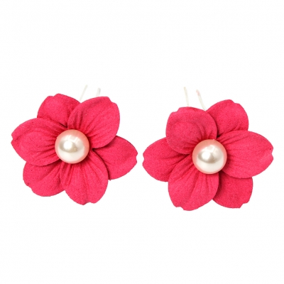 2 Große Blumen Haarnadel mit Perlen Braut Kommunion Hochzeit Hairpin Pink   - 2