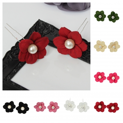 2 Große Blumen Haarnadel mit Perlen Braut Kommunion Hochzeit Hairpin Grün - 1