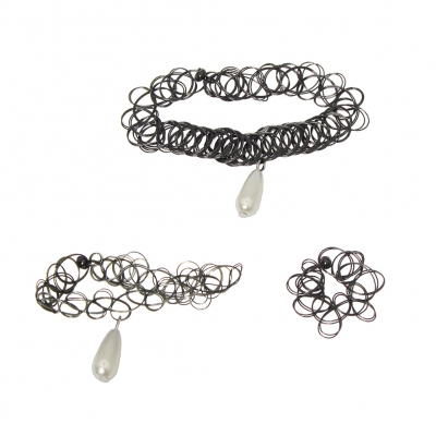 3er Set Halsband Armband Ring Perle - 2