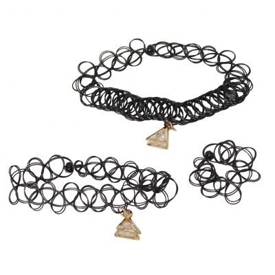 3er Set Halsband Armband Ring Strass Dreieck - 2