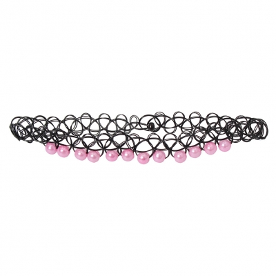 Tattoo Halsband mit Perlen Rosa - 2