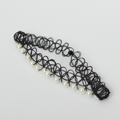 Tattoo Halsband mit Perlen Weiß - 3