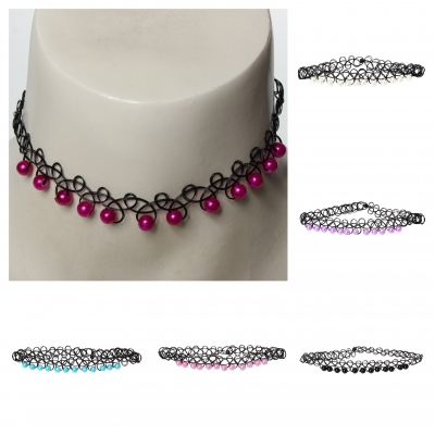 Tattoo Halsband mit Perlen Flieder - 1