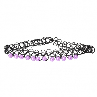 Tattoo Halsband mit Perlen Flieder - 2