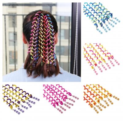 6 Haar Spiralen Bunt Frisurenhilfe Braider Flechten Styling-Zubehör mit Strass Orange - 1