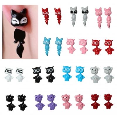 3D Fuchs Fox Eule Bär Ohrstecker Ohrringe Fuchs Rot - 1