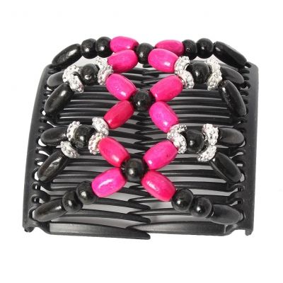 Trend African Hairclip Haarklammer Haarkamm Blüten Holzdesign Pink - 2