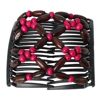 Trend African Hairclip Haarklammer Haarkamm Blüten Holzdesign Pink - 2