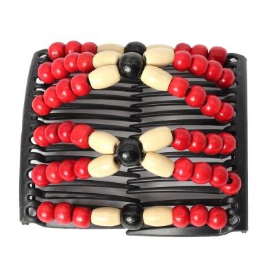 Trend African Hairclip Haarklammer Haarkamm Blüten Holzdesign Rot Weiß Schwarz - 2
