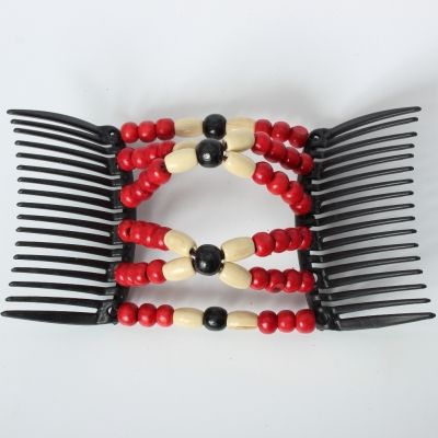 Trend African Hairclip Haarklammer Haarkamm Blüten Holzdesign Rot Weiß Schwarz - 5