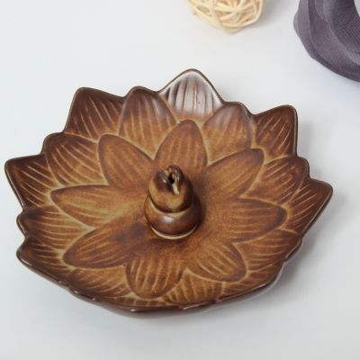 Lotosblume Räucherstäbchenhalter Feng Shui Deko braun - 1