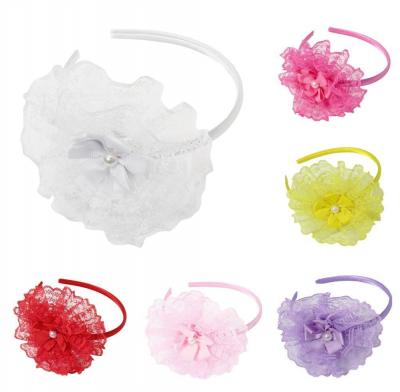 Luxus Mädchen Satin-Haarreif Taufe Blume mit Rüschen Gelb - 1