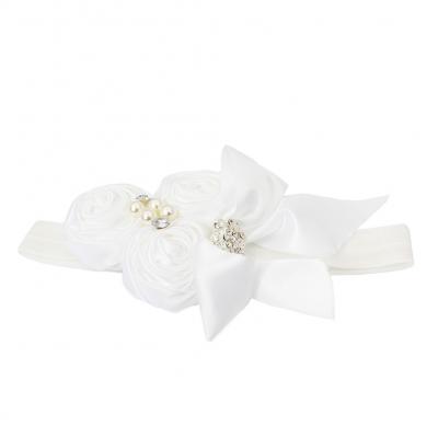 Süßes Mädchen Haarband mit Strass und Perlen in Weiß - Weiß