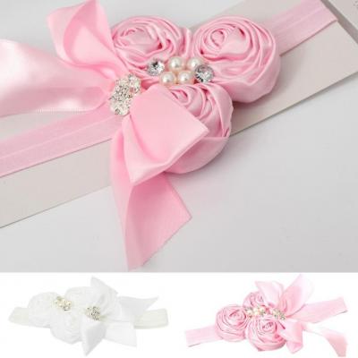 Süßes Mädchen Haarband mit Strass und Perlen in Weiß - 1