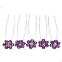 5 Haarnadeln mit Strass Blüten Design in diversen Farben lila