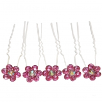 5 Haarnadeln mit Strass Blüten Design in diversen Farben rosa