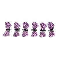 6 x Mini Haarklammern in Herz Form mit Strass-Steinen bestückt Lila