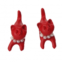 3D Katze Cat Ohrstecker Front Back Ohrringe Rot