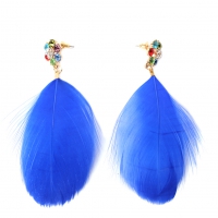 1 Paar Feder Ohrstecker Boho Strass Ohrringe Blau