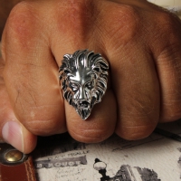 3D Edelstahl Ring Lï¿½we Lï¿½wenkopf Gr. 60 = 19,1 mm Silber