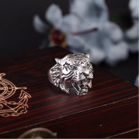 3D Edelstahl Ring Tiger Panthera tigris Gr. 56 = 17,8 mm Silber