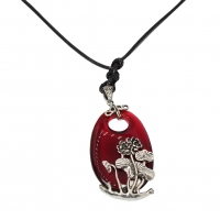 Bernstein Style Halskette mit Blumen Anhänger Handarbeit Vintage Rot