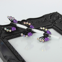 3 x Mini Haarklammern in Schmetterling Form mit Strass-Steinen bestückt Lila