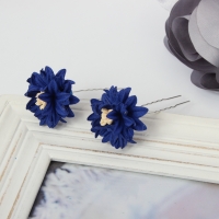2 Große Blumen Haarnadel Braut Kommunion Hochzeit Hairpin Blau