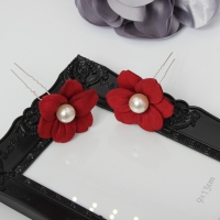 2 Große Blumen Haarnadel mit Perlen Braut Kommunion Hochzeit Hairpin Bordeaux