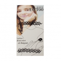 3er Set Halsband Armband Ring Schwarz