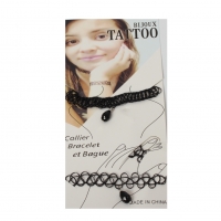 3er Set Halsband Armband Ring Perle Schwarz